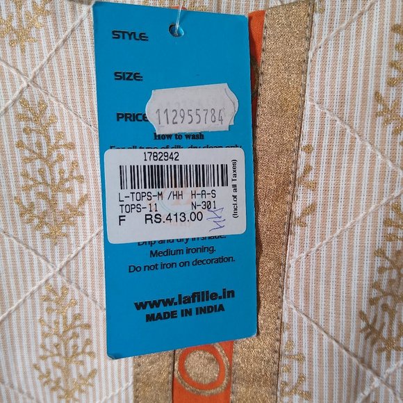 La Fille Cream and Gold Indian Tunic Kaftan Sz 32 - Picture 3 of 7